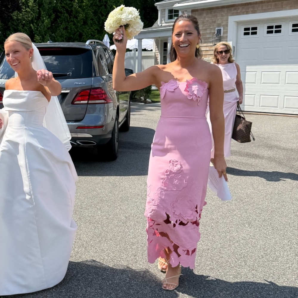 LEO LIN Rayna floral-appliquéd crepe maxi dress